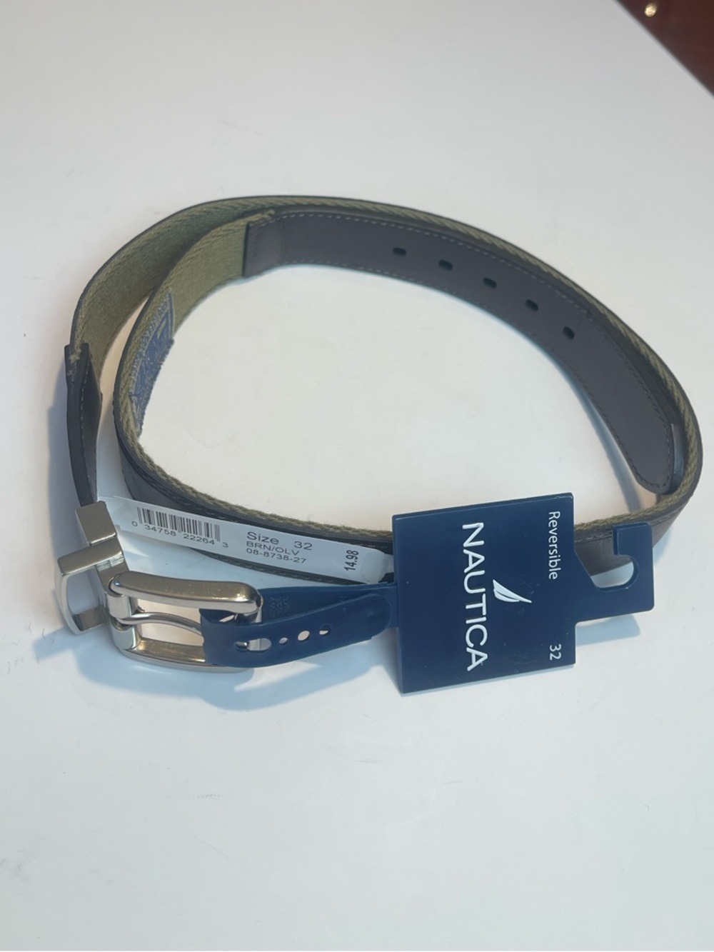 Nautica Reversible Belt Size 32 Brown Vegan Leather Olive Webbing Gorpcore